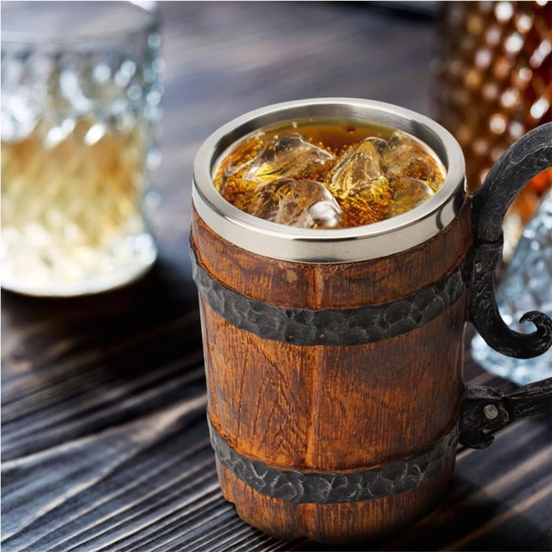 Wooden Barrel Stainless Steel Mug